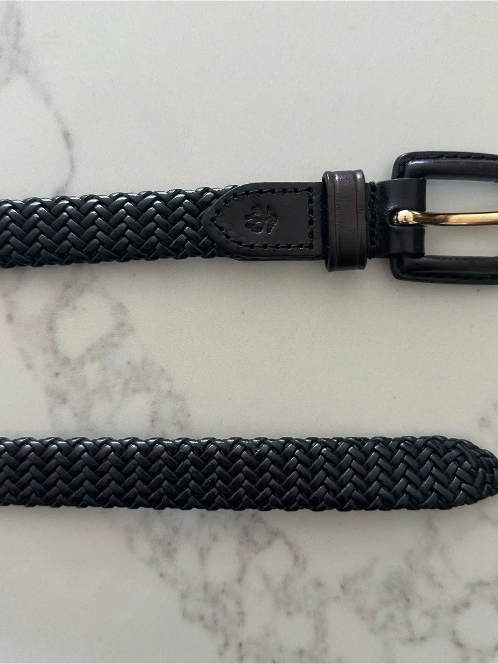 Brooks Brothers Narrow Braided Woven Glossy Leather Belt in Black Size Medium